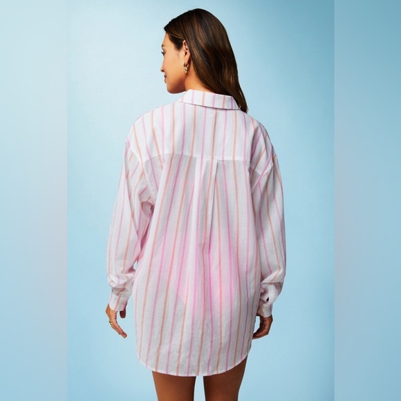 Fabletics set Cotton Voile Oversized Lite Striped Shirt high waist shorts Large - Picture 16 of 16